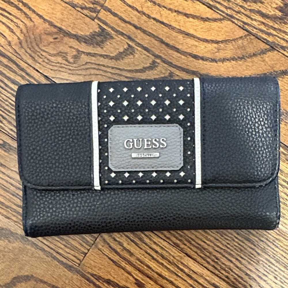 GUESS Black Wallet with Silver Accents